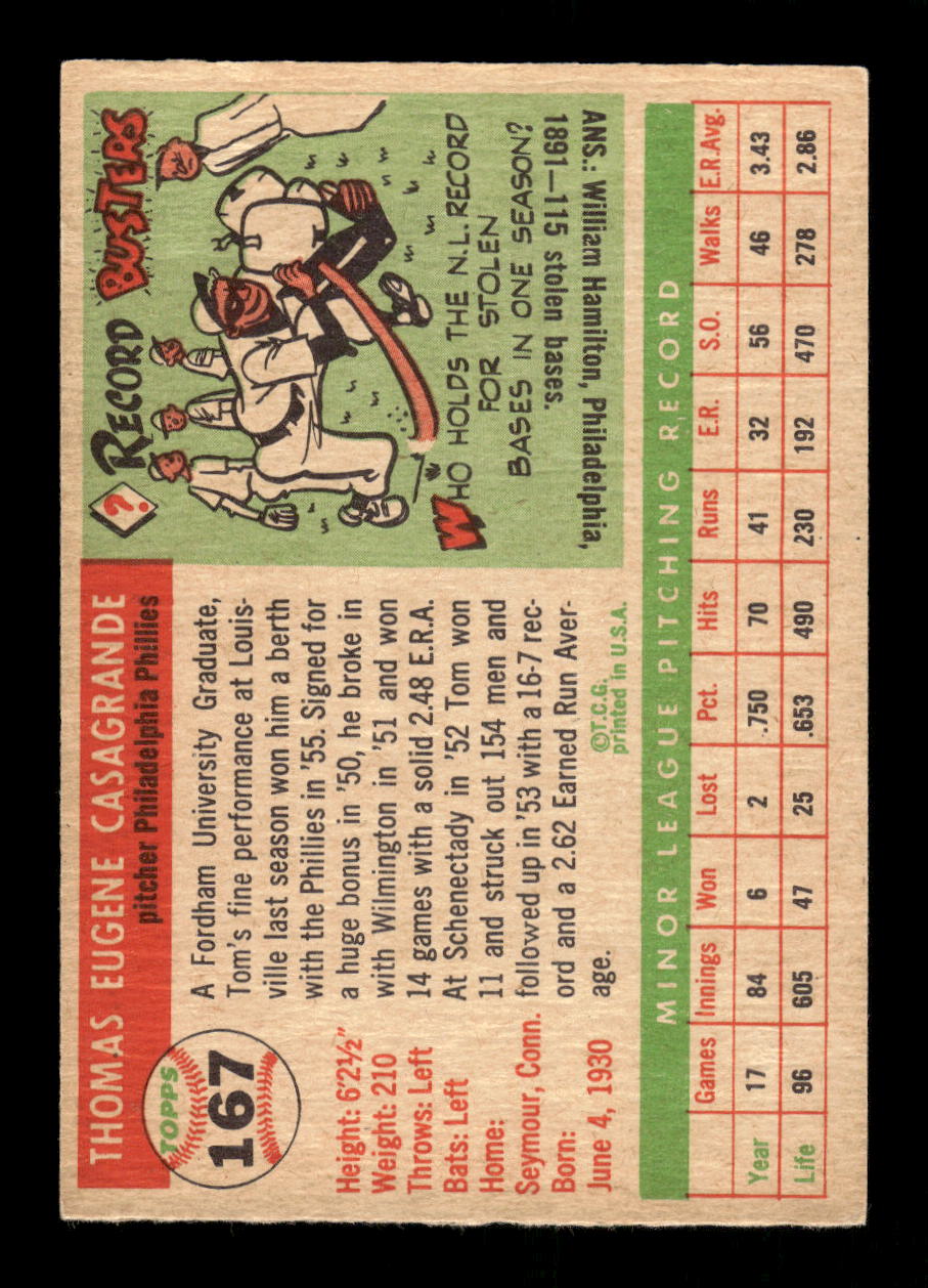 1955 Topps #167 Tom Casagrande Philadelphia Phillies EX 10012899