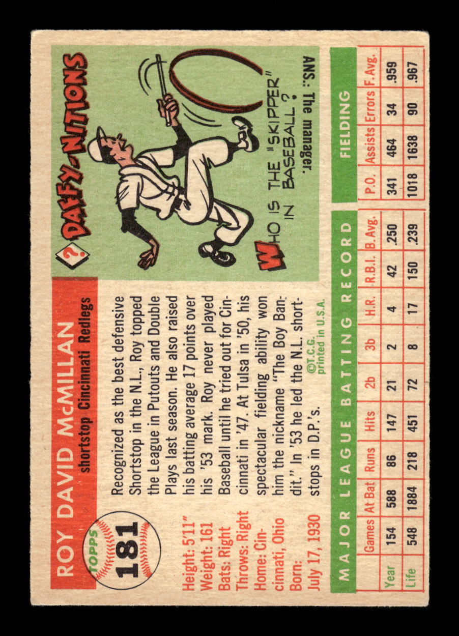 1955 Topps #181 Roy McMillan Cincinnati Redlegs EX 10012900