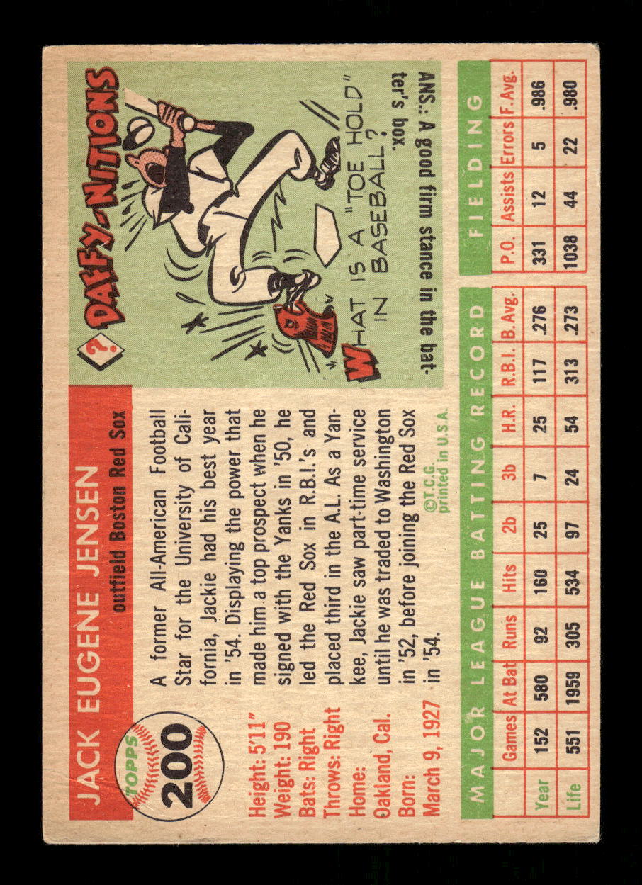 1955 Topps #200 Jackie Jensen Boston Red Sox EX 10012902