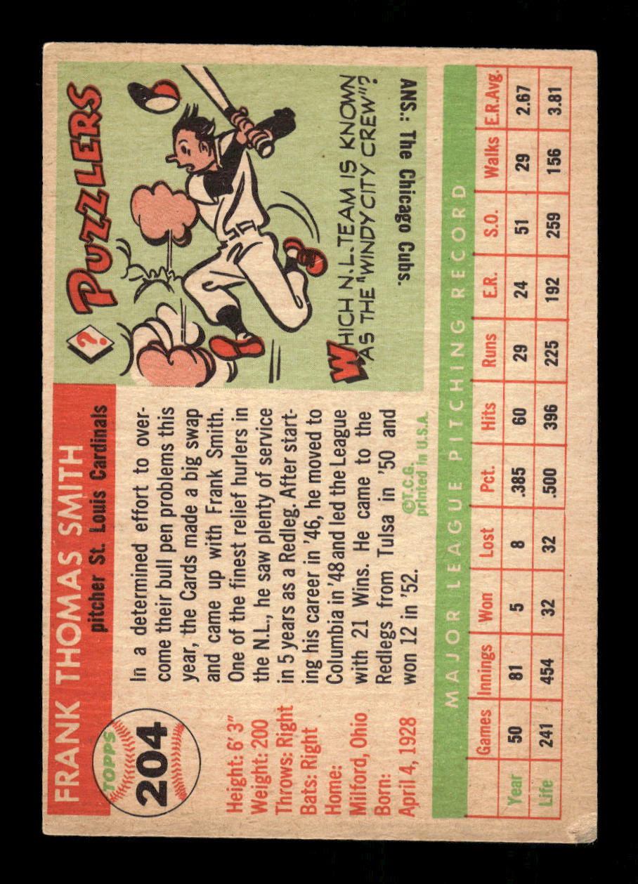 1955 Topps #204 Frank Smith St. Louis Cardinals EX 10012903