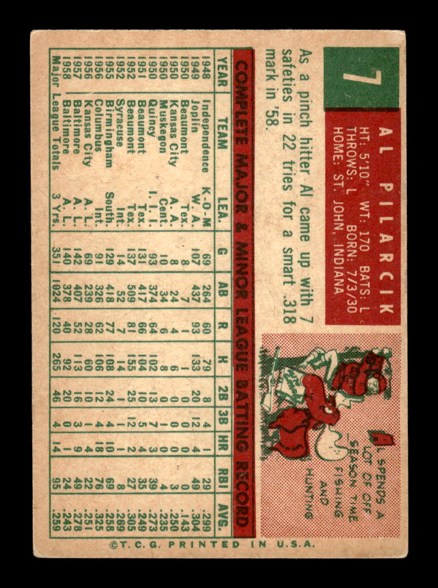 1959 Topps #7 Al Pilarcik Baltimore Orioles EXMT 10012907