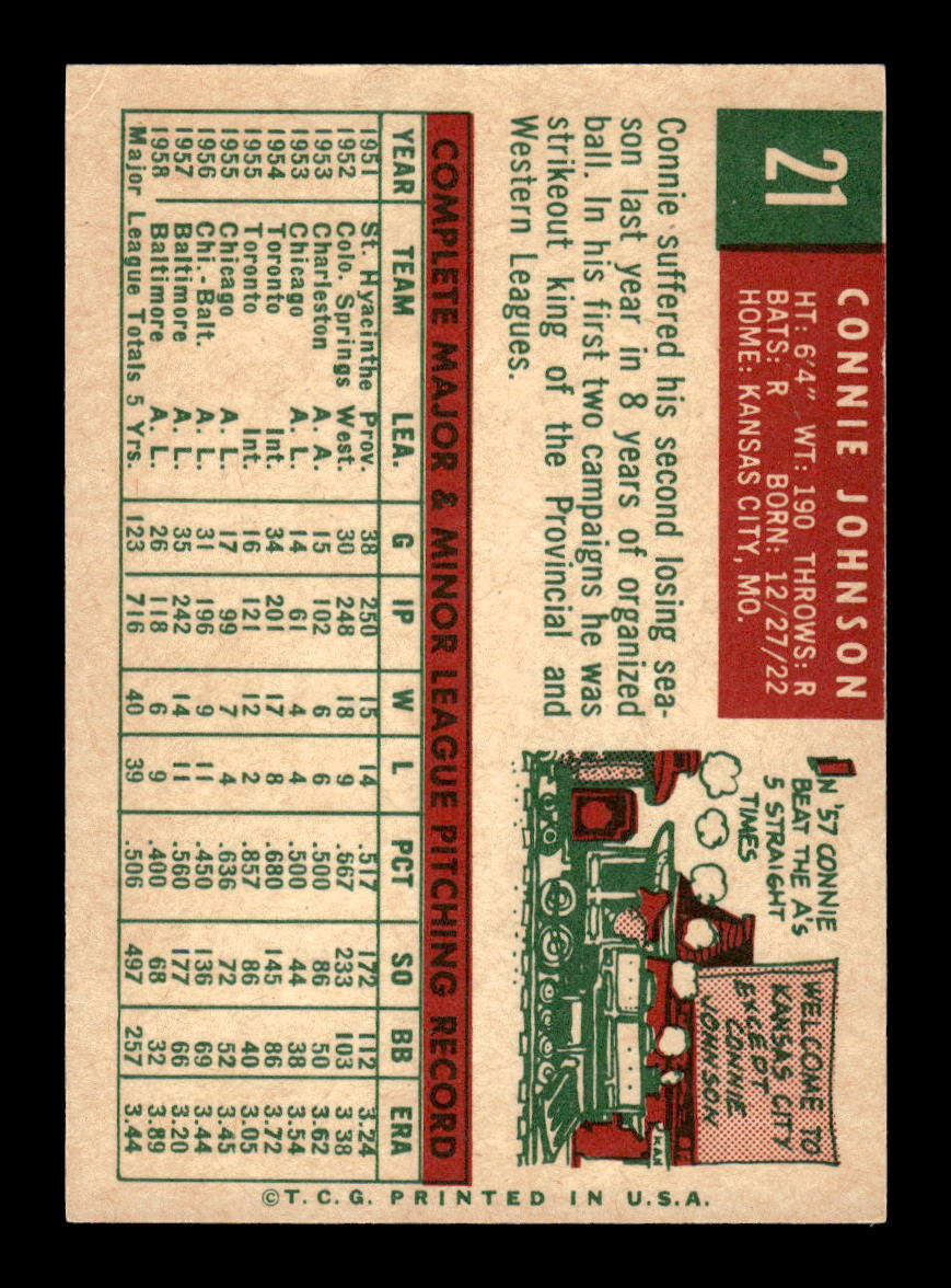 1959 Topps #21 Connie Johnson Baltimore Orioles EXMT 10012914