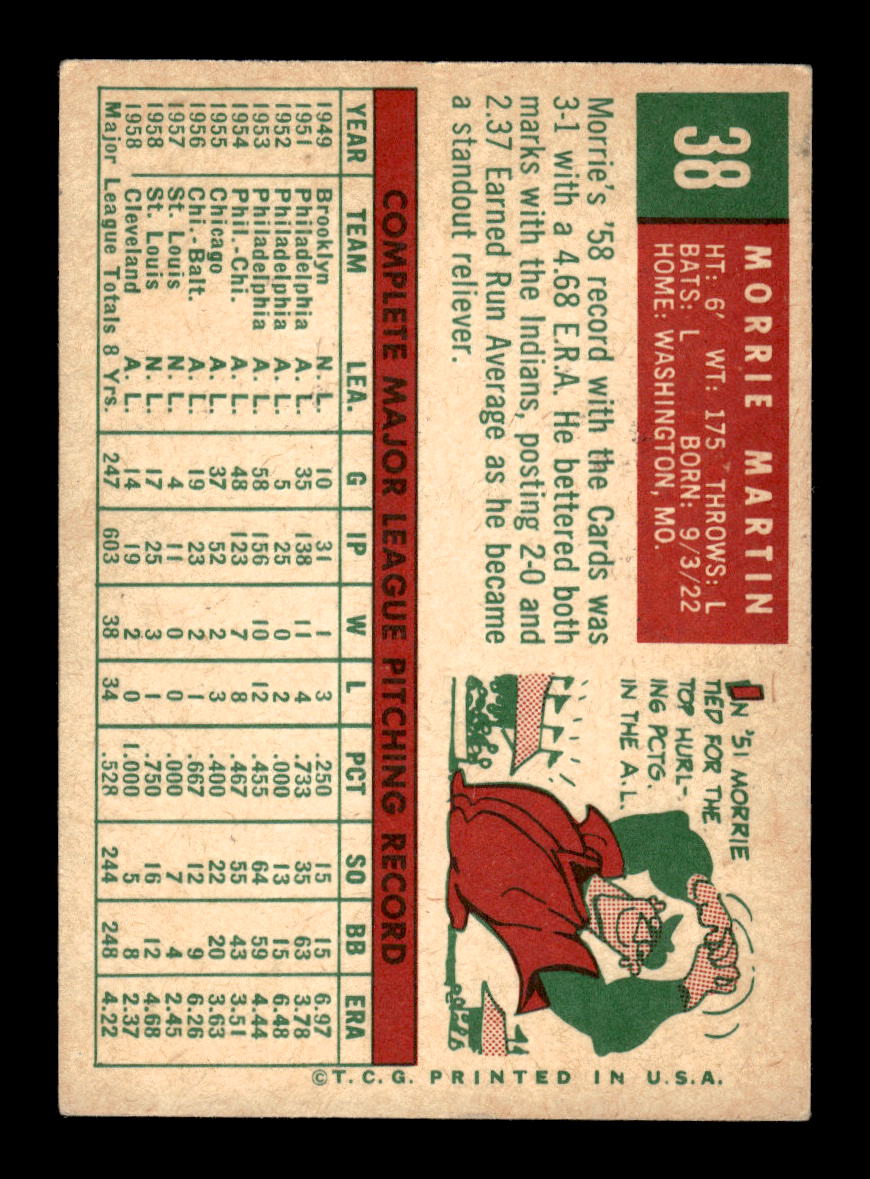 1959 Topps #38 Morrie Martin Cleveland Indians EXMT 10012923