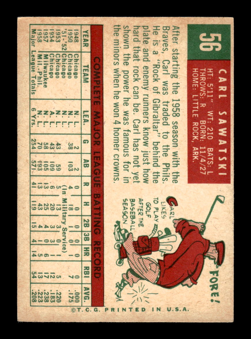 1959 Topps #56 Carl Sawatski Philadelphia Phillies EXMT 10012928