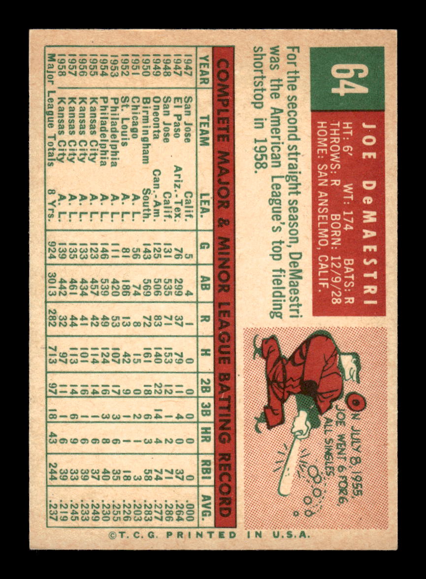 1959 Topps #64 Joe DeMaestri Kansas City Athletics EXMT 10012931