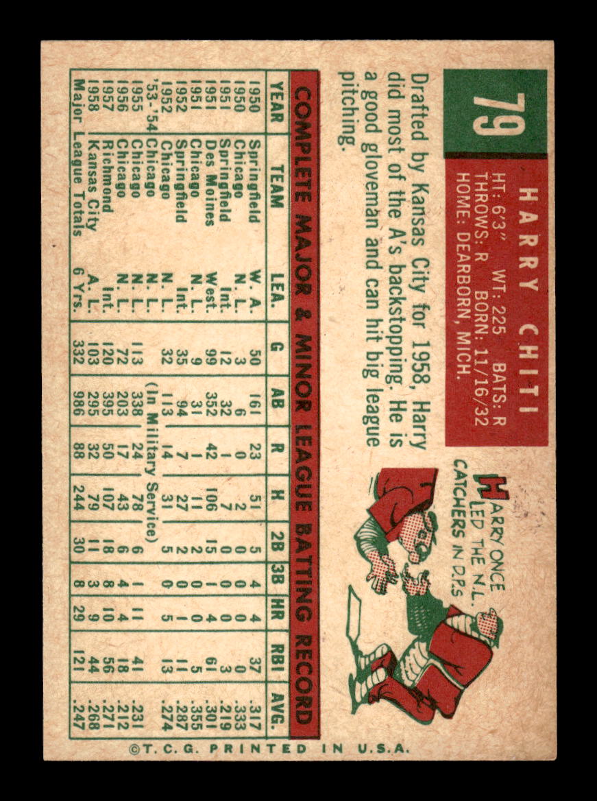 1959 Topps #79 Harry Chiti Kansas City Athletics EXMT 10012936