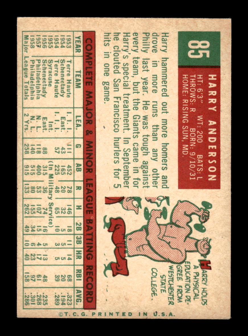 1959 Topps #85 Harry Anderson Philadelphia Phillies EXMT 10012939