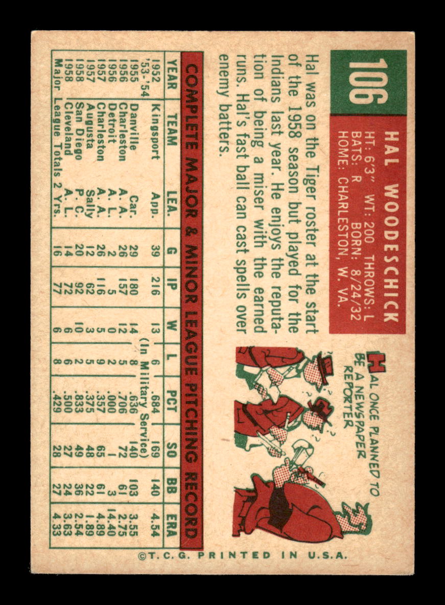 1959 Topps #106 Hal Woodeshick Cleveland Indians EXMT 10012944