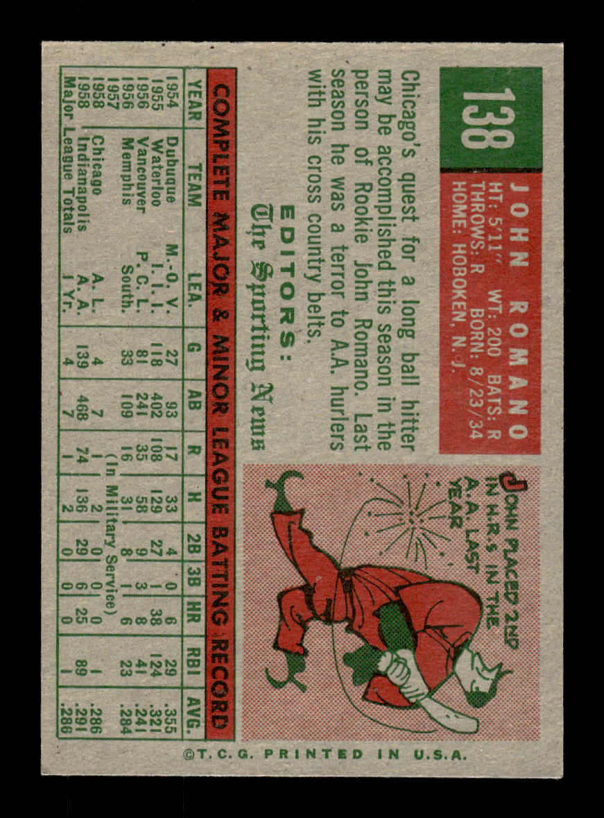 1959 Topps #138 John Romano Chicago White Sox EXMT 10012959