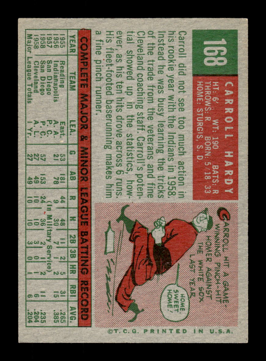 1959 Topps #168 Carroll Hardy Cleveland Indians EXMT 10012973
