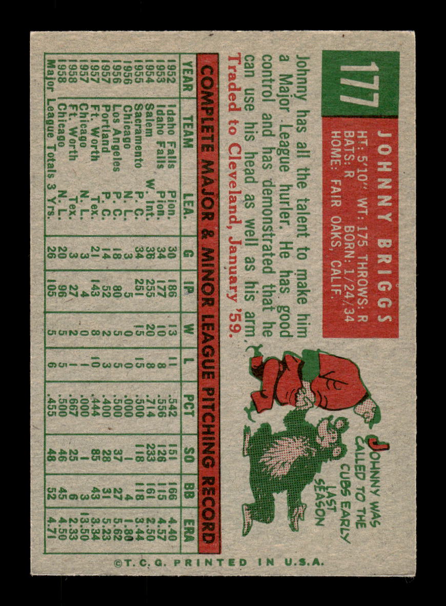 1959 Topps #177 Johnny Briggs Chicago Cubs EXMT 10012977