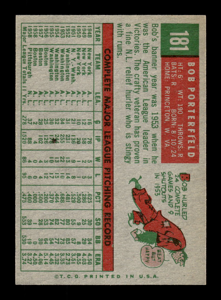 1959 Topps #181 Bob Porterfield Pittsburgh Pirates EXMT 10012979