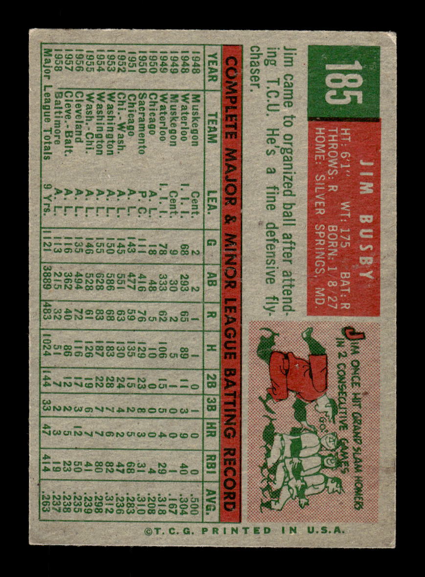 1959 Topps #185 Jim Busby Boston Red Sox EXMT 10012980