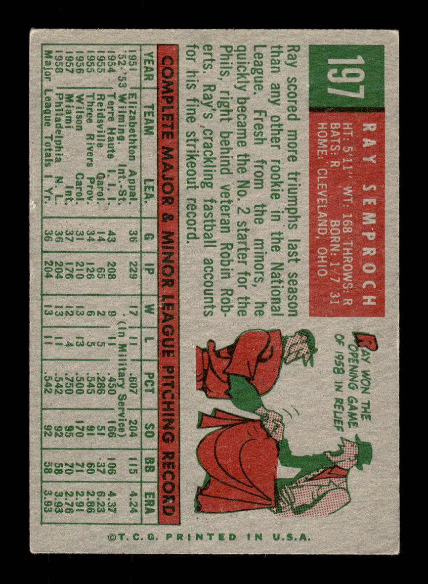 1959 Topps #197 Ray Semproch Philadelphia Phillies EXMT 10012982