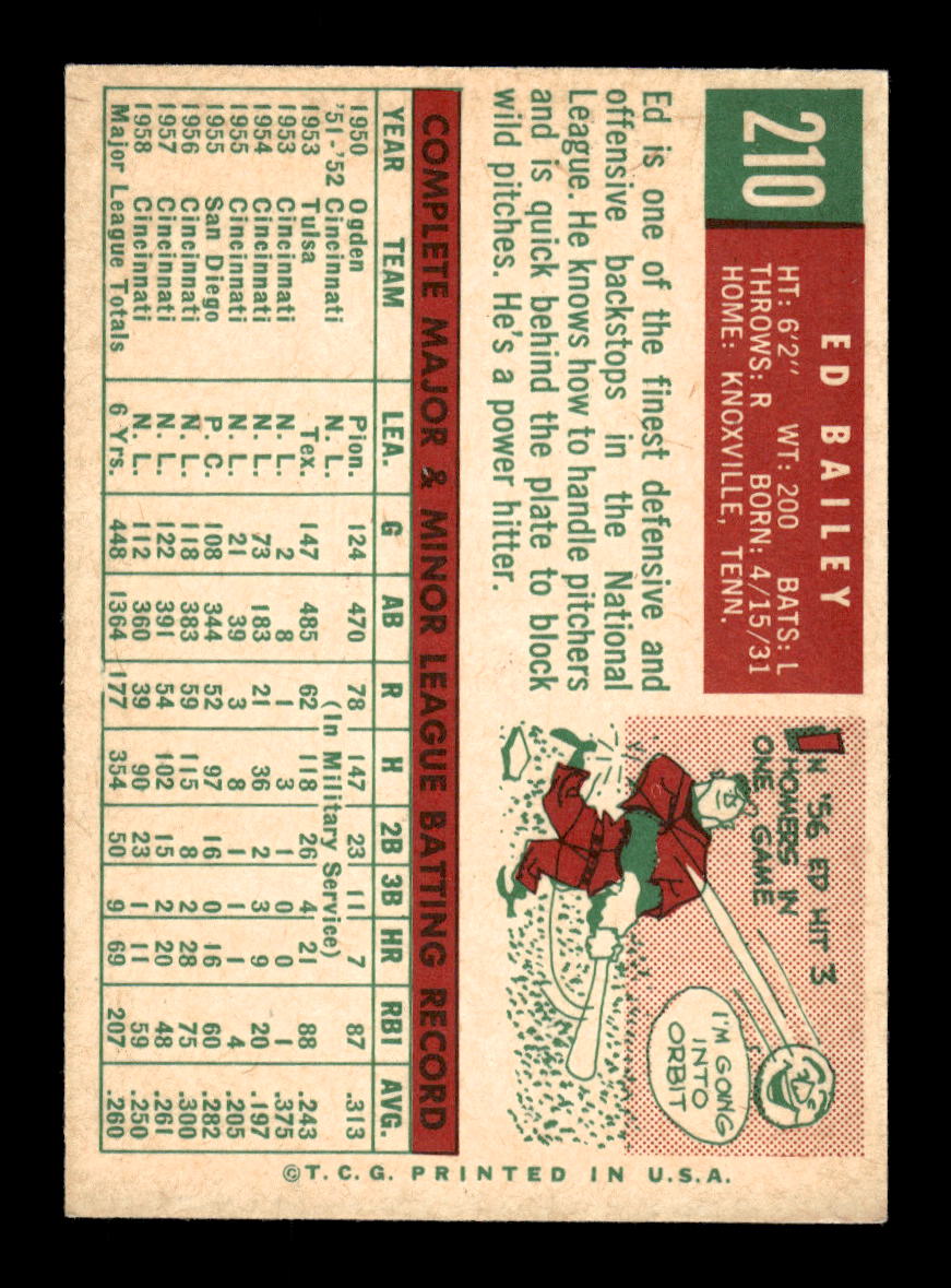 1959 Topps #210b Ed Bailey Cincinnati Redlegs EXMT 10012983