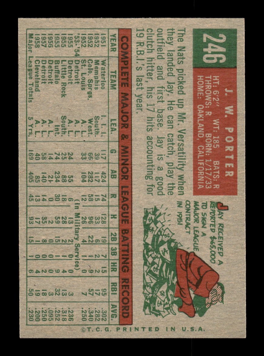 1959 Topps #246a J.W. Porter Washington Senators EXMT 10012999