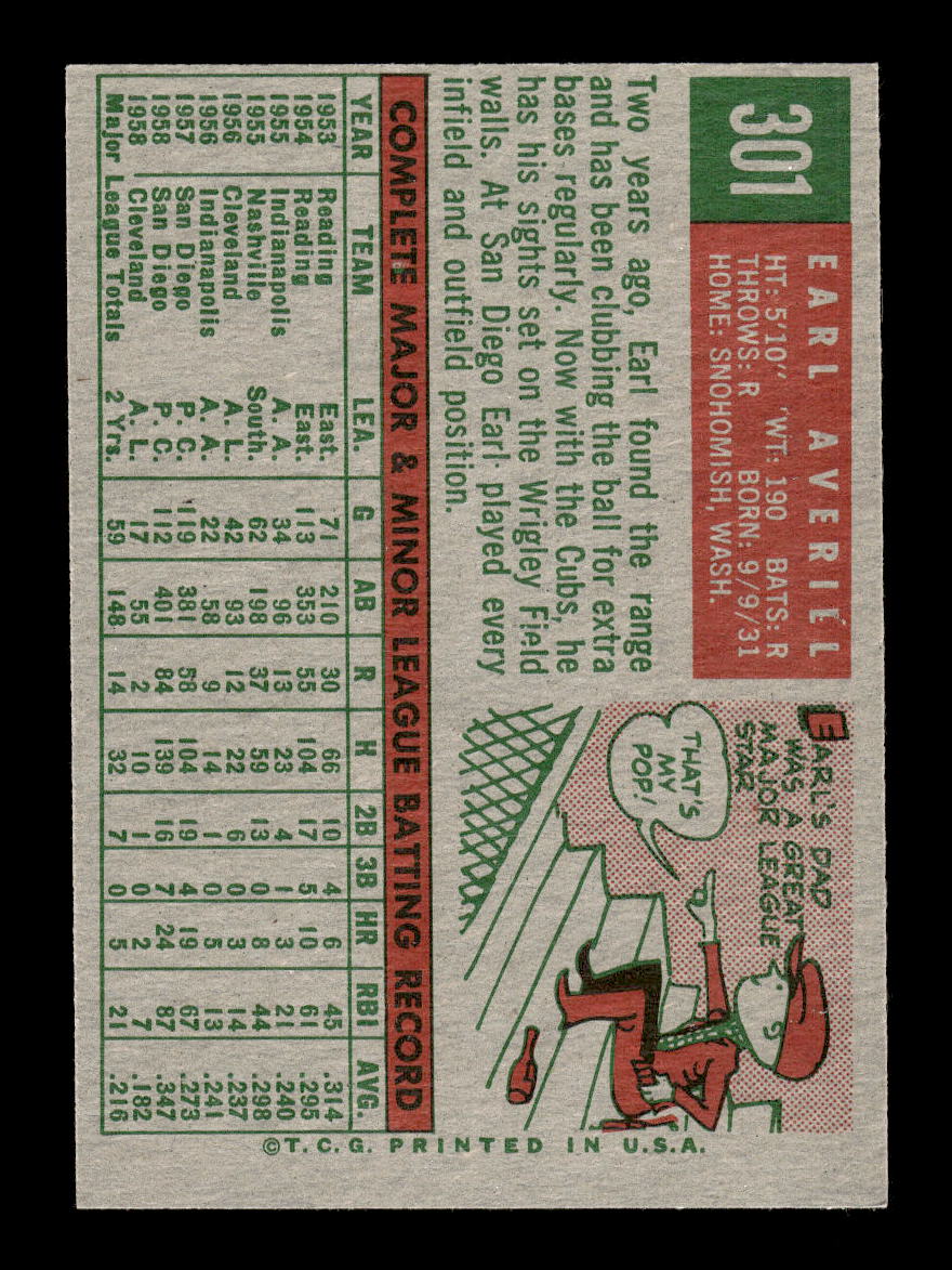 1959 Topps #301 Earl Averill Chicago Cubs EXMT 10013018