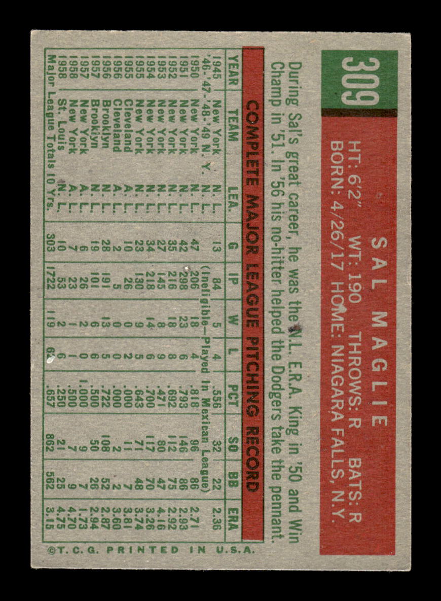 1959 Topps #309 Sal Maglie St. Louis Cardinals EXMT 10013023