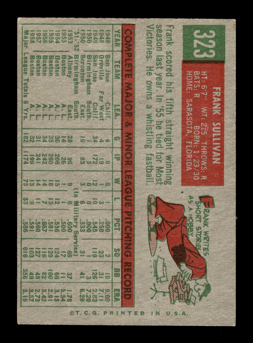 1959 Topps #323 Frank Sullivan Boston Red Sox EXMT 10013028