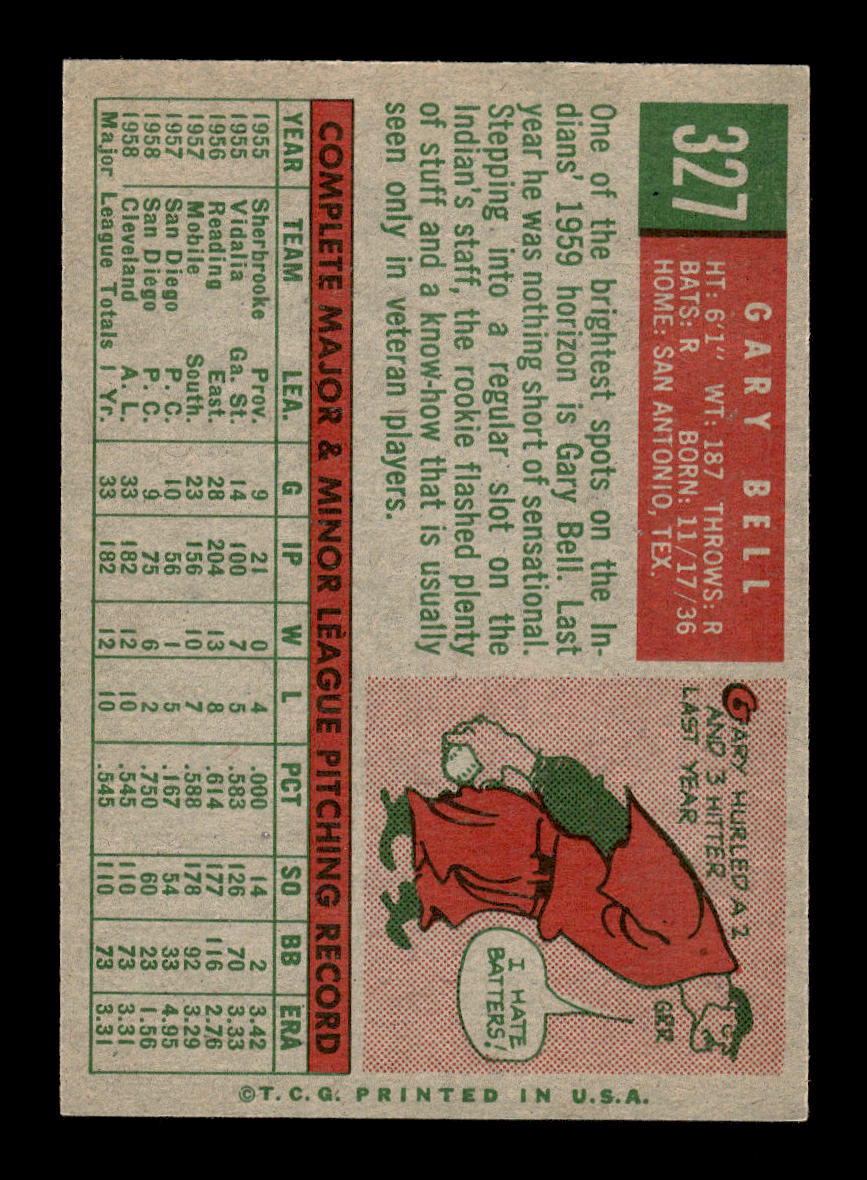 1959 Topps #327 Gary Bell Cleveland Indians EXMT 10013029