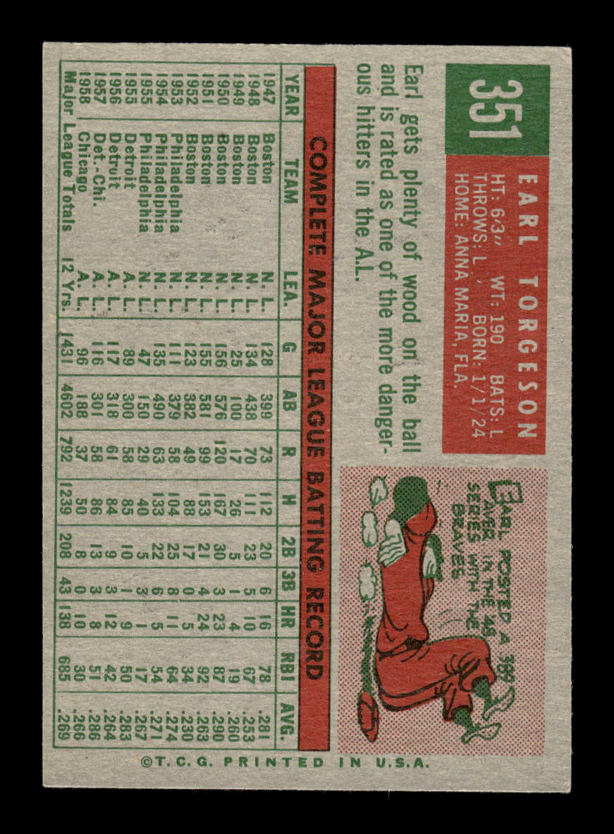 1959 Topps #351 Earl Torgeson Chicago White Sox EXMT 10013034