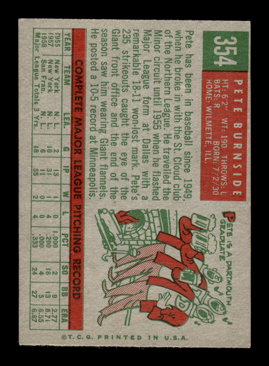 1959 Topps #354 Pete Burnside Detroit Tigers EXMT 10013035