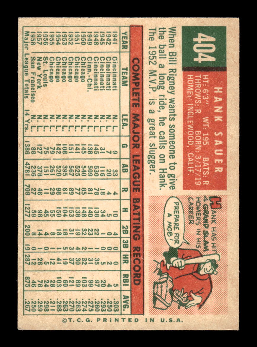 1959 Topps #404 Hank Sauer San Francisco Giants EXMT 10013038