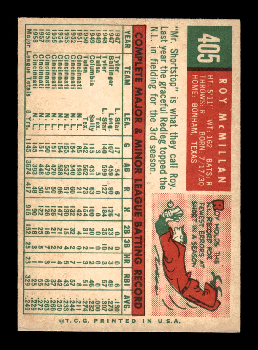 1959 Topps #405 Roy McMillan Cincinnati Redlegs EXMT 10013039
