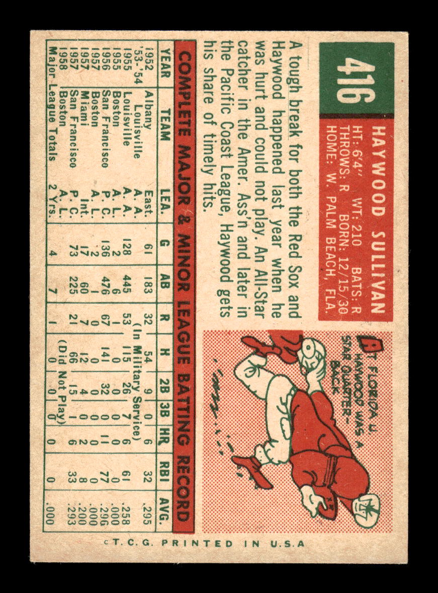 1959 Topps #416c Haywood Sullivan Boston Red Sox EXMT 10013040