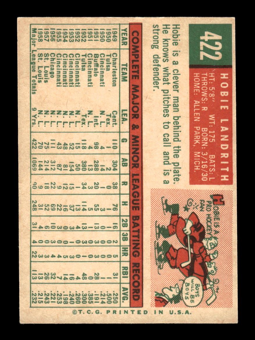 1959 Topps #422 Hobie Landrith San Francisco Giants EXMT 10013043