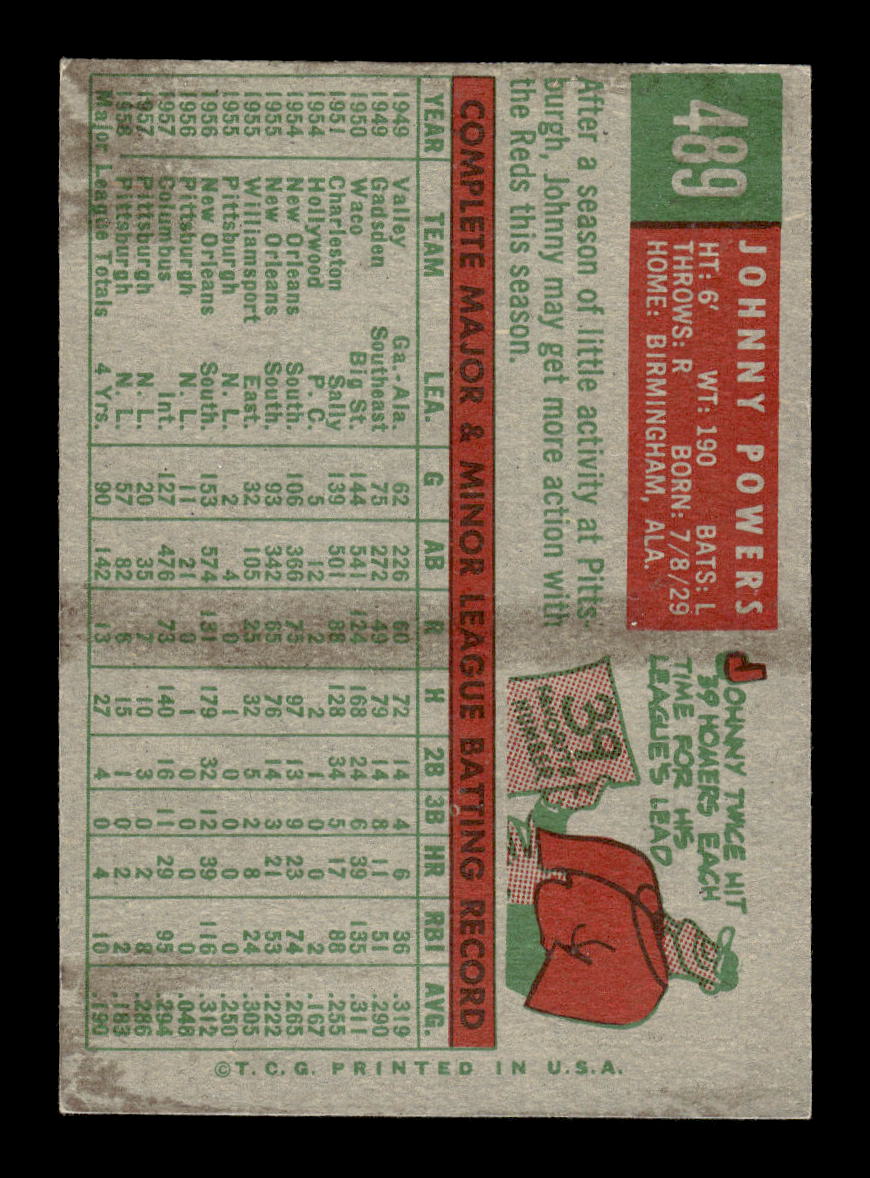 1959 Topps #489 John C. Powers Cincinnati Redlegs EXMT 10013056