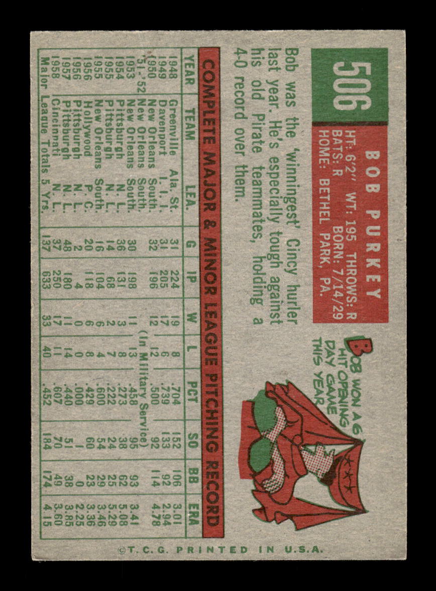 1959 Topps #506 Bob Purkey Cincinnati Redlegs EXMT 10013063