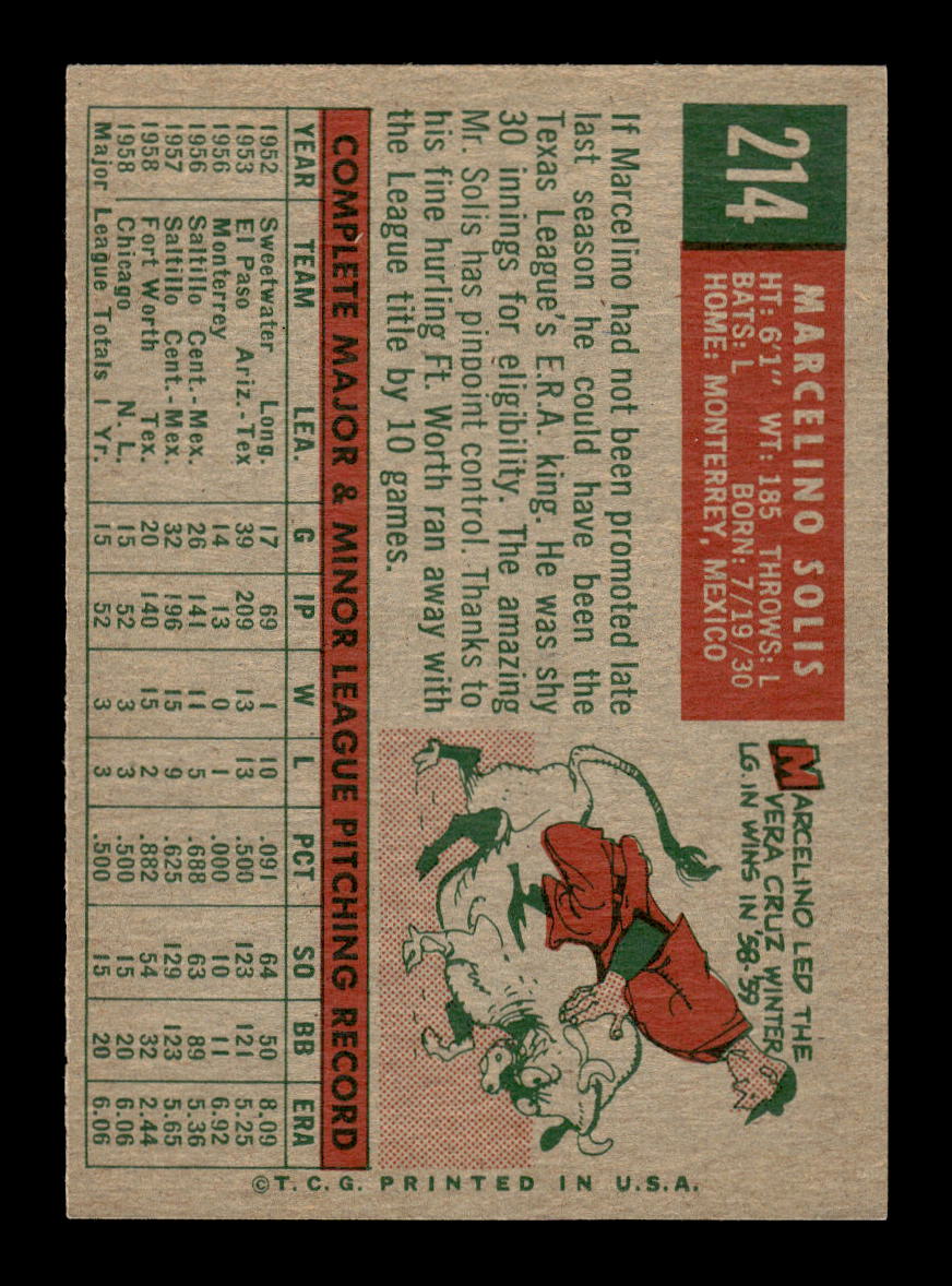 1959 Topps #214b Marcelino Solis Chicago Cubs EXMT 10013067
