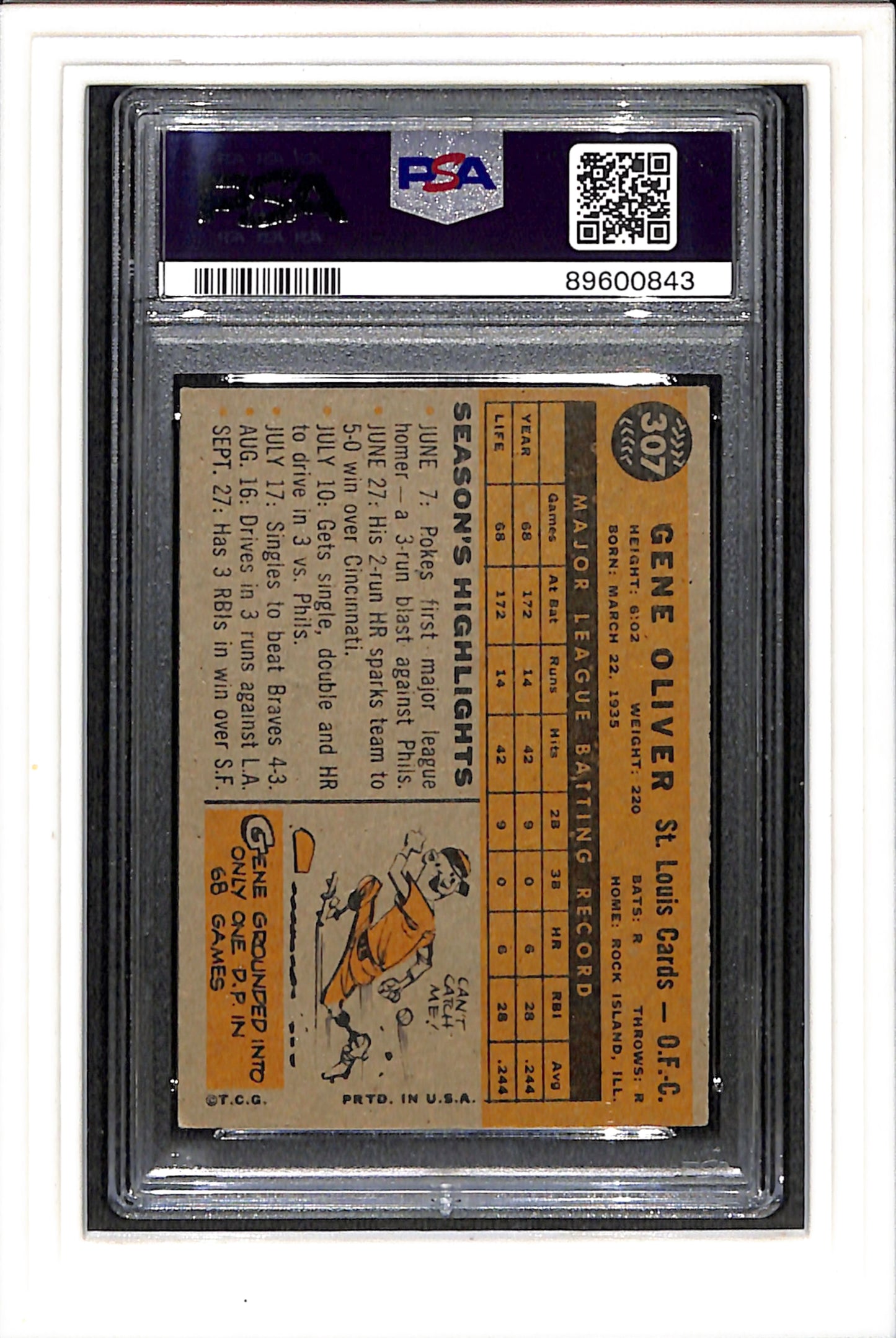 1960 Topps #307 Gene Oliver PSA 5 SN 89600843