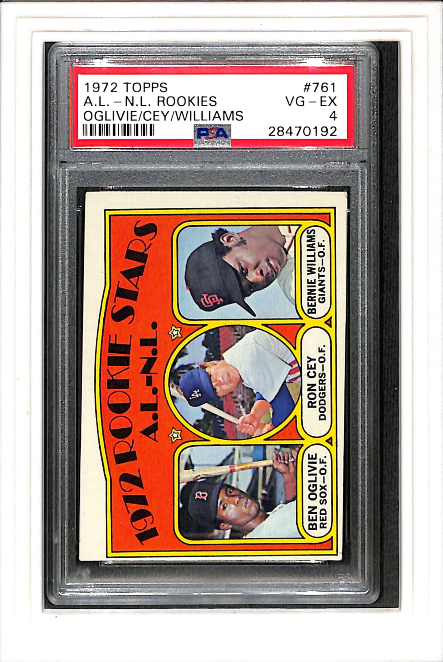 1972 Topps #761 A.L.-N.L. Rookies Oglivie/Cey/Williams PSA 4 SN 28470192