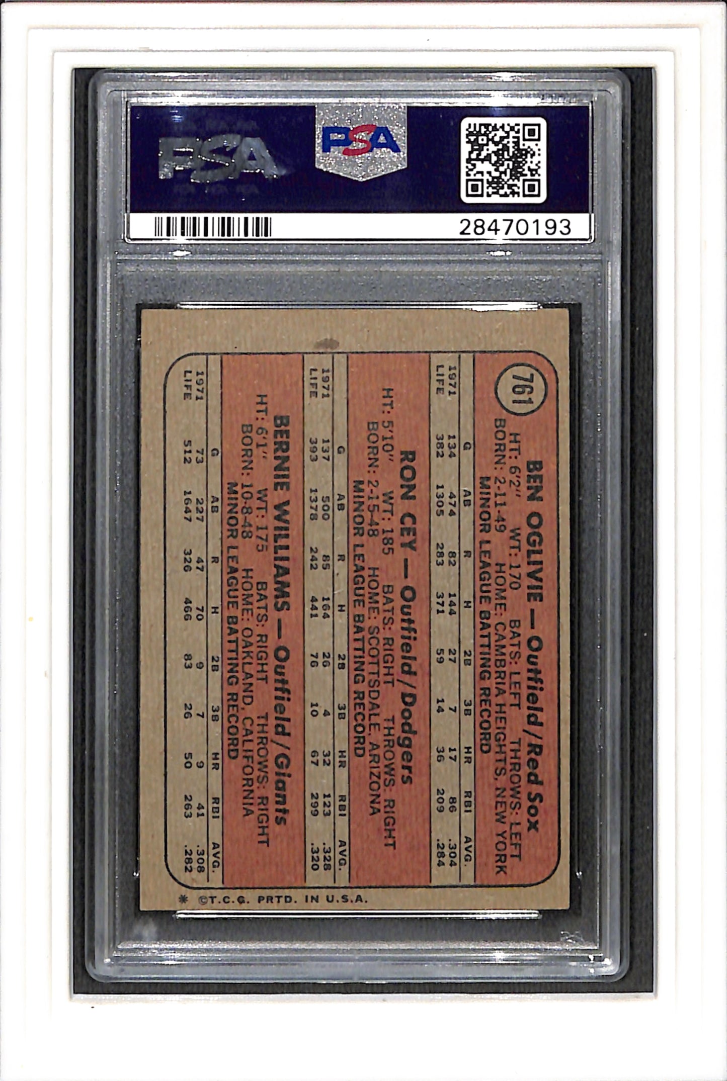 1972 Topps #761 A.L.-N.L. Rookies Oglivie/Cey/Williams PSA 5 SN 28470193