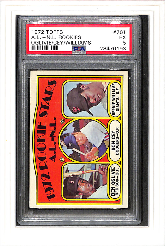 1972 Topps #761 A.L.-N.L. Rookies Oglivie/Cey/Williams PSA 5 SN 28470193