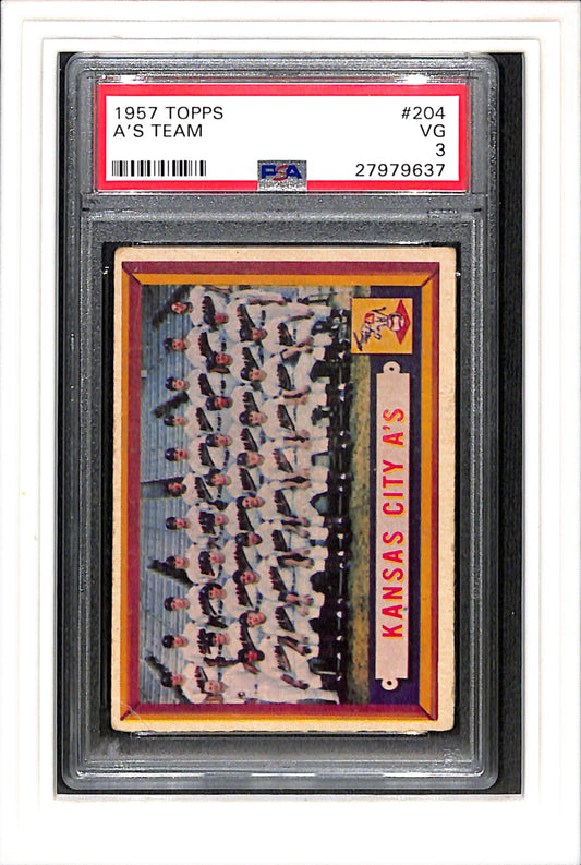 1957 Topps #204 A'S Team PSA 3 SN 27979637