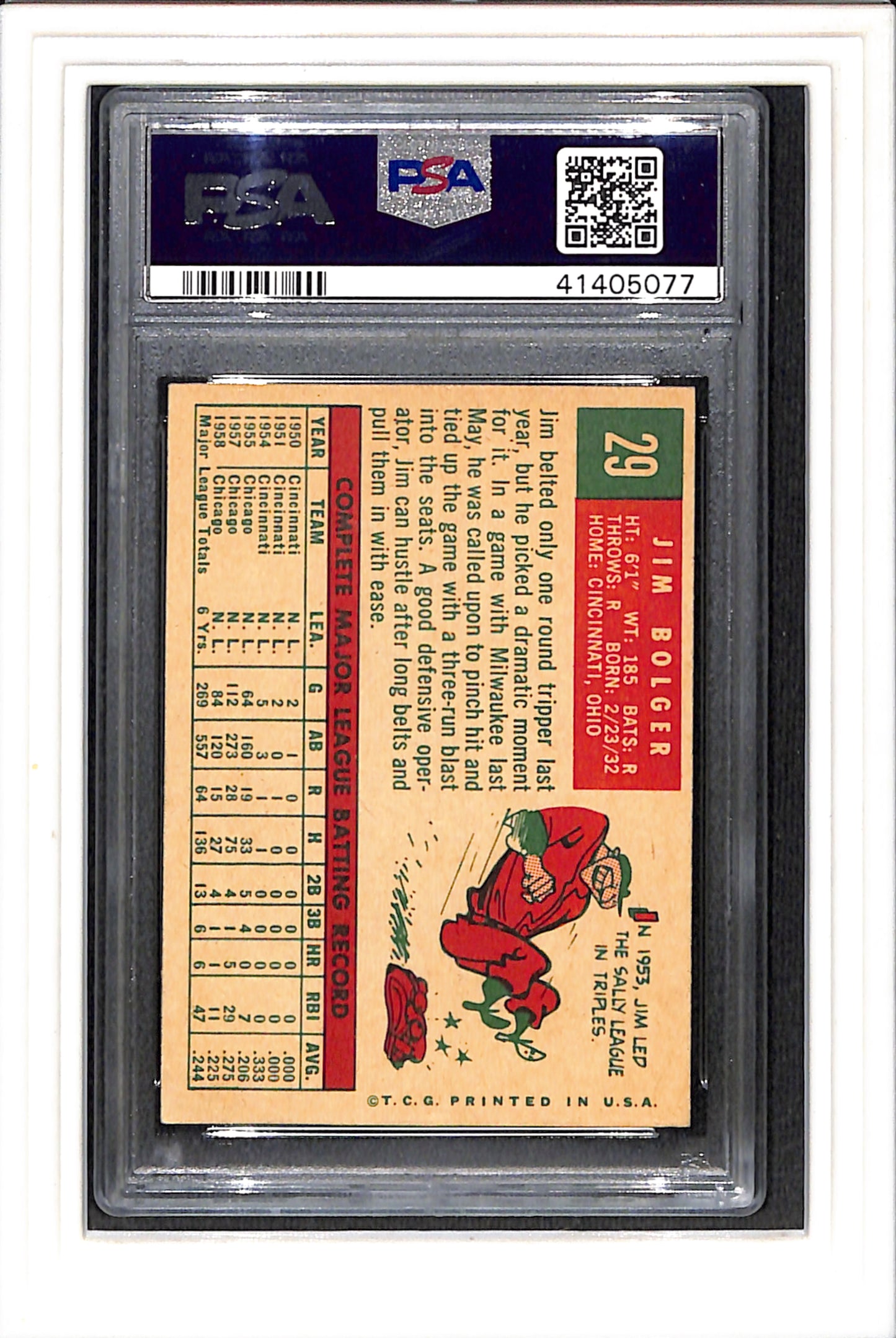 1959 Topps #29 Jim Bolger PSA 3.5 SN 41405077