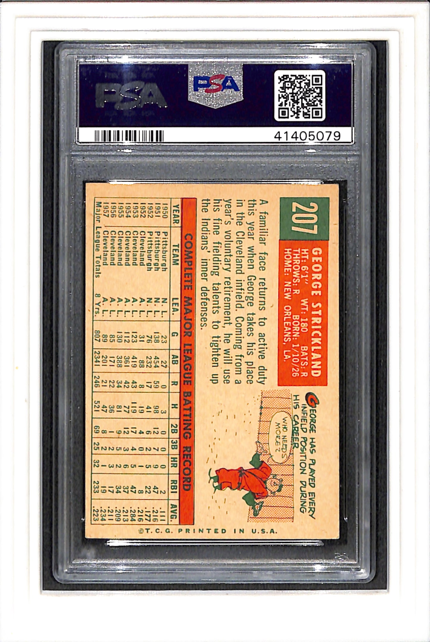 1959 Topps #207 George Strickland White Back PSA 6 SN 41405079