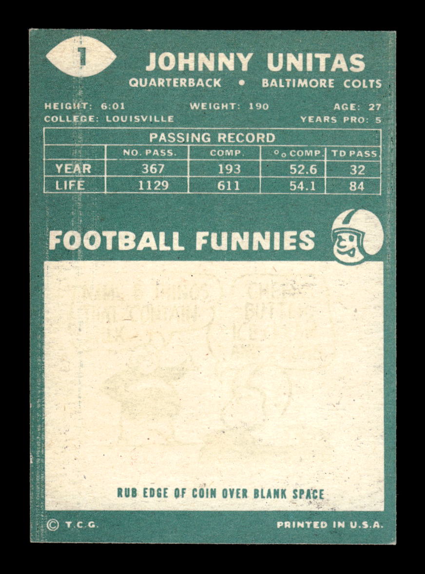 1960 Topps #1 Johnny Unitas Baltimore Colts EXMT 10013110