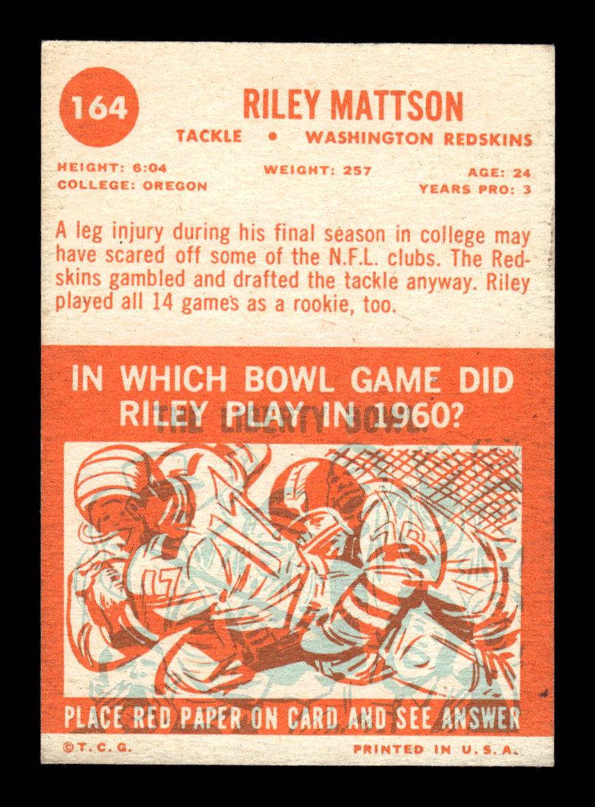 1963 Topps #164 Riley Mattson Washington Redskins EXMT 10013112