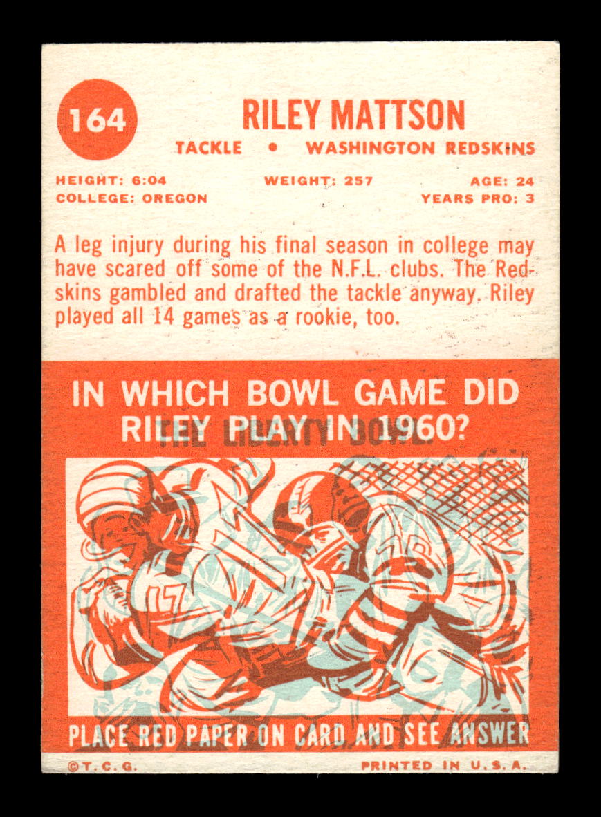 1963 Topps #164 Riley Mattson Washington Redskins EXMT 10013113
