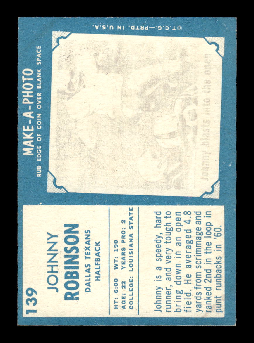 1961 Topps #139 Johnny Robinson Dallas Texans EXMT 10013120