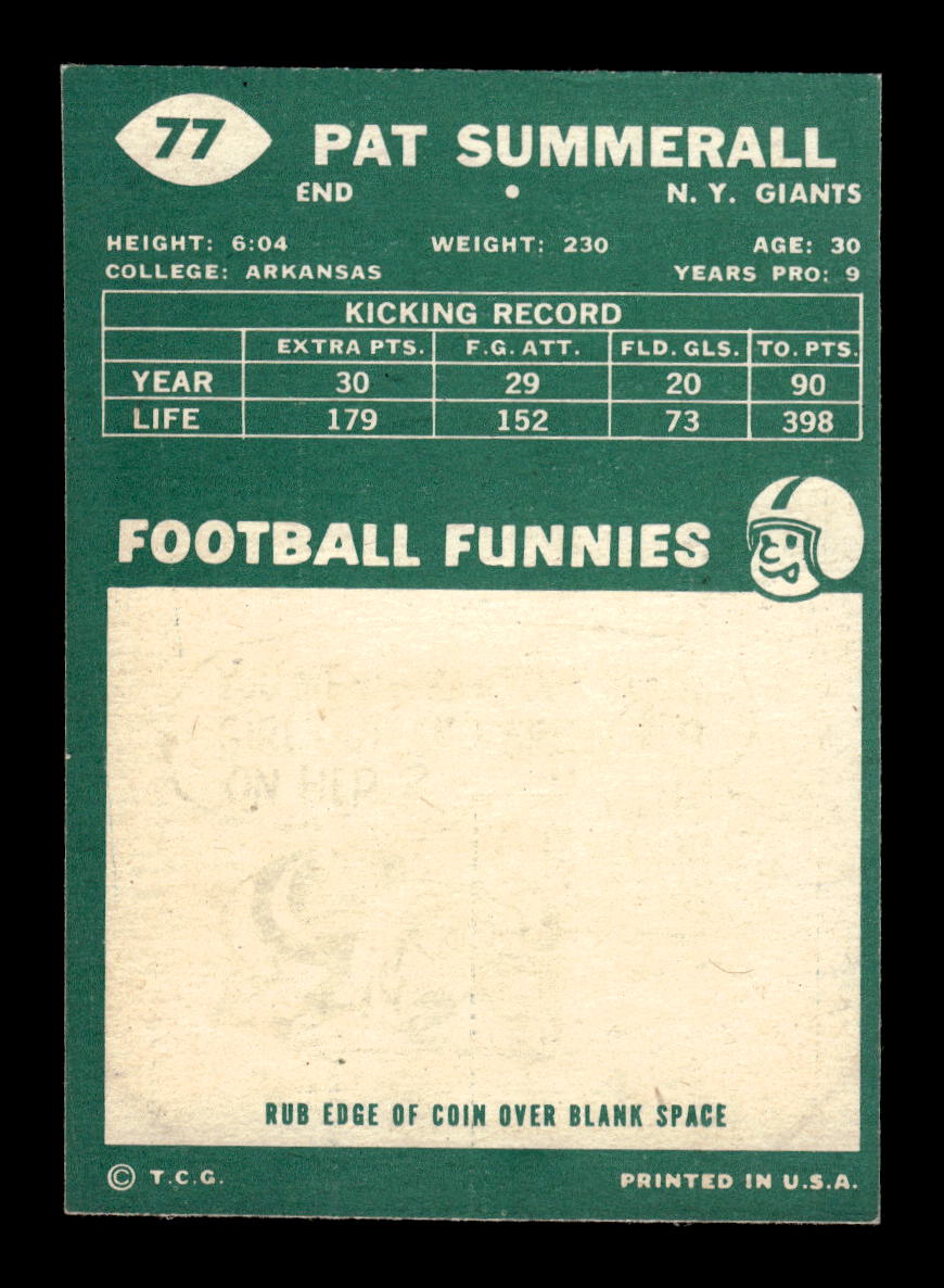 1960 Topps #77 Pat Summerall New York Giants EXMT 10013125