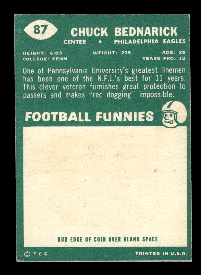 1960 Topps #87 Chuck Bednarik Philadelphia Eagles EX 10013126