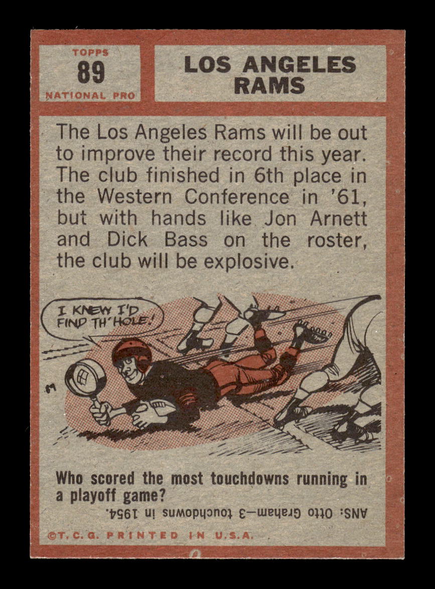 1962 Topps #89 Los Angeles Rams Los Angeles Rams EXMT 10013128