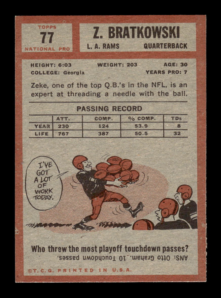 1962 Topps #77 Zeke Bratkowski Los Angeles Rams EXMT 10013129