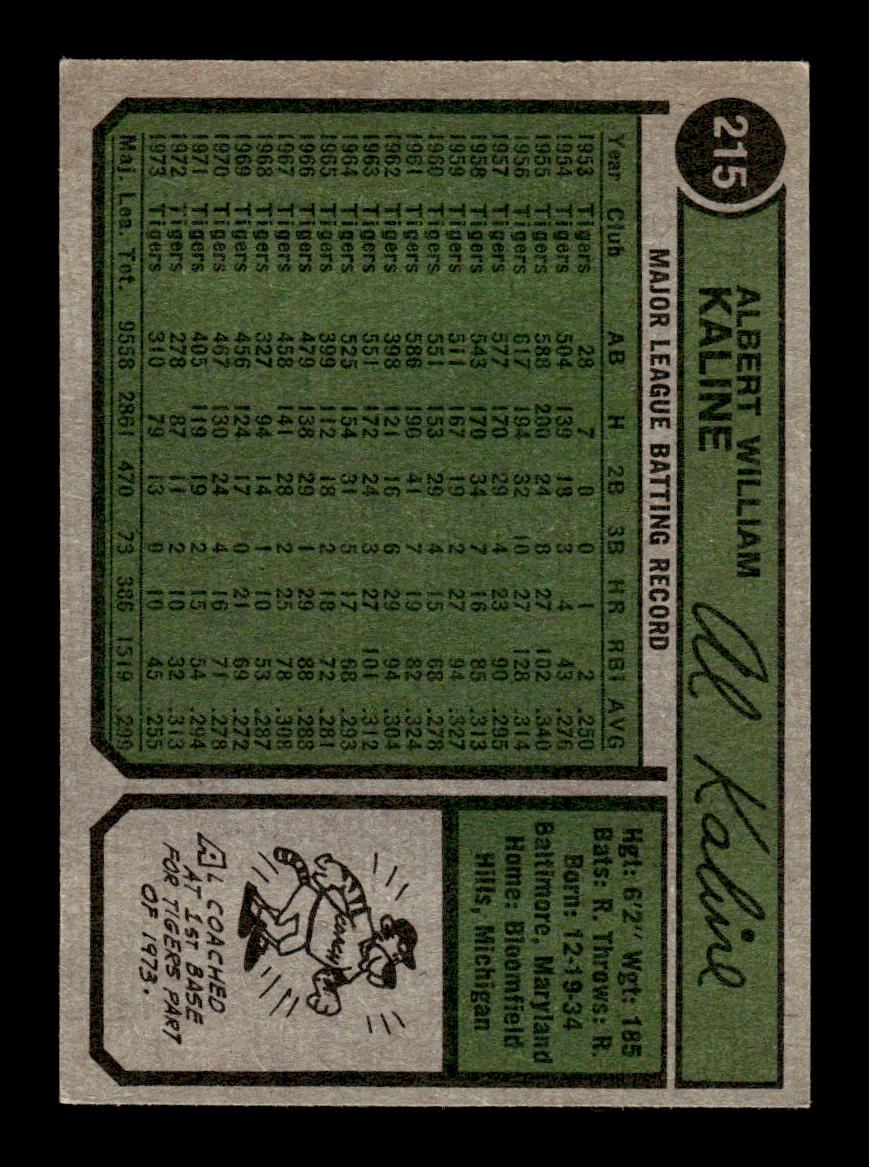 1974 Topps #215 Al Kaline Detroit Tigers EX 10013135