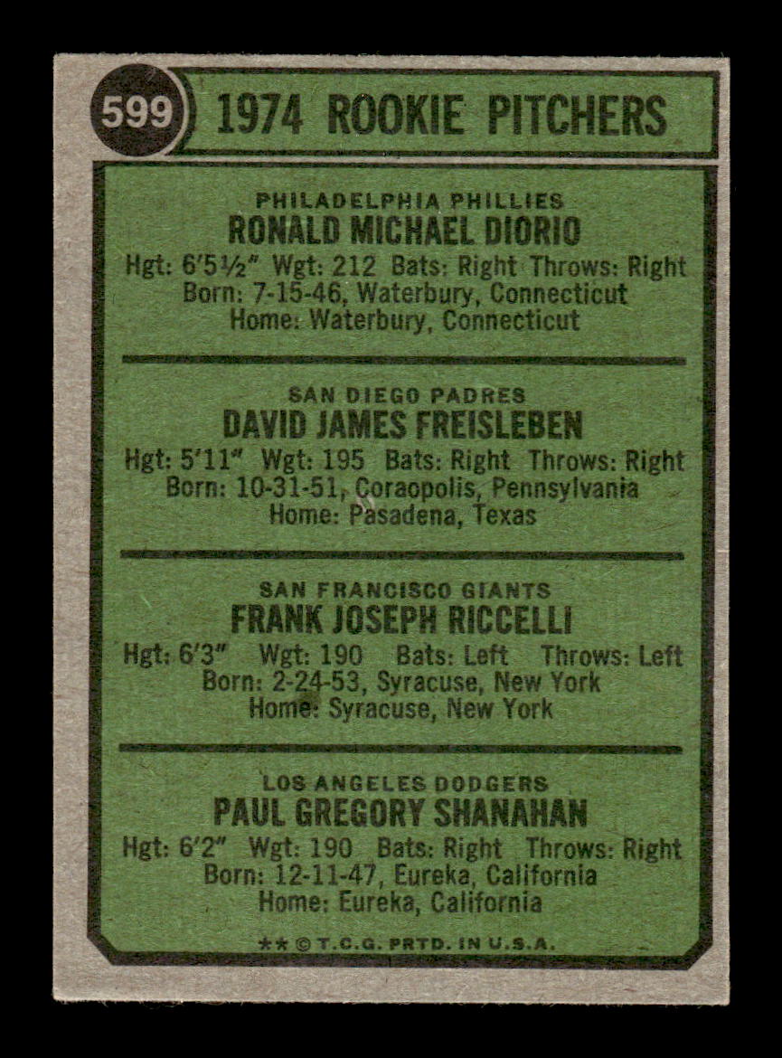 1974 Topps #599 Dave Freisleben EX-EXMINT (variation) 10013140